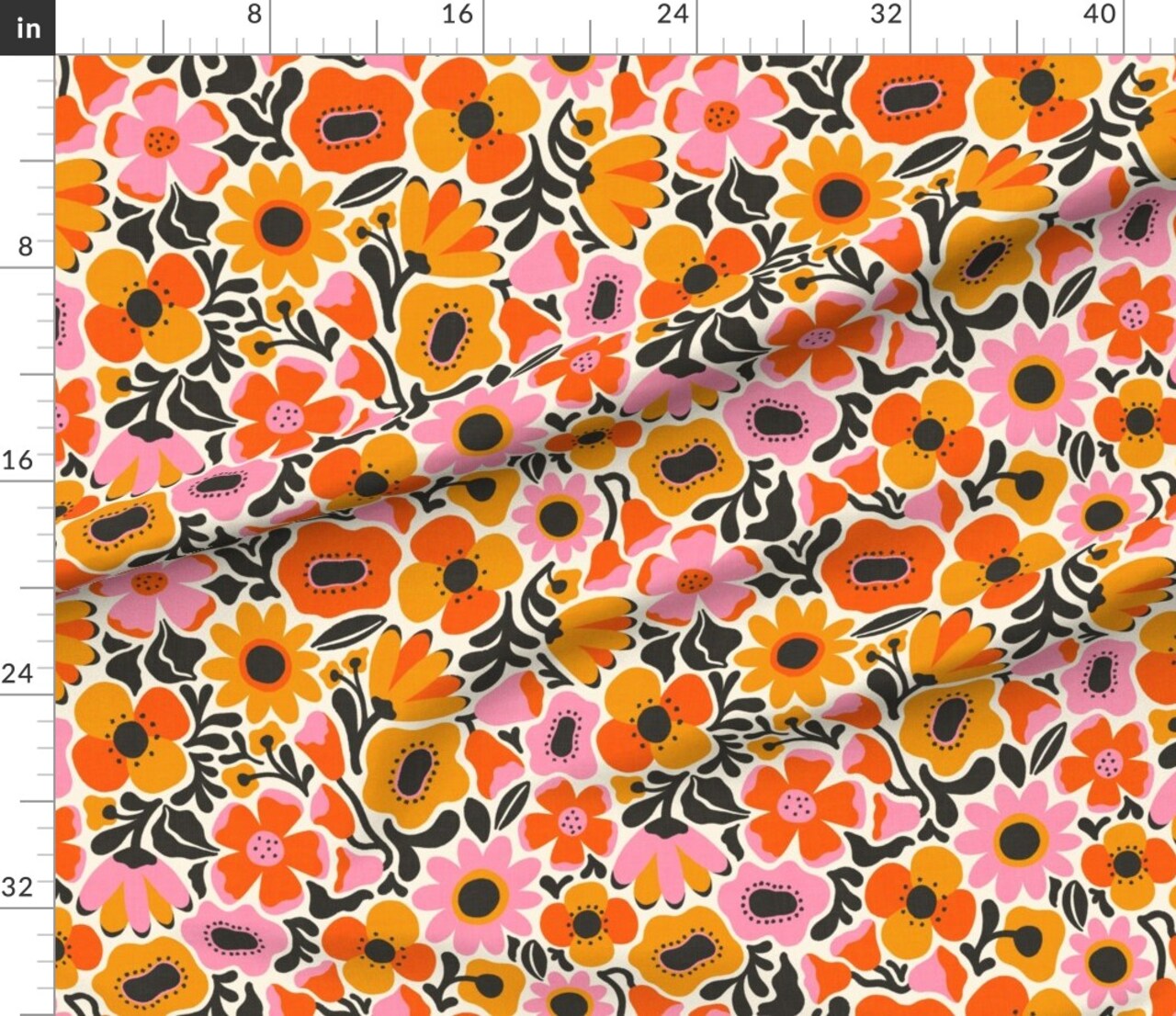 Retro Abstract Poppies Seventies Floral Botanical Flowers Dopamine Dressing Mcm Mid Mod Midcentury Modern 60S 70S Colorful Custom Printed Fabric by Spoonflower Various Fabrics by the Yard or Fat Quarter